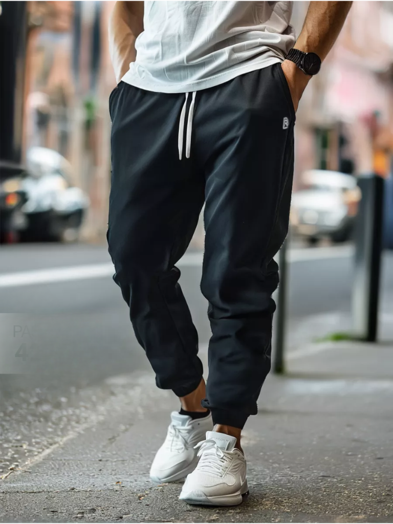 Casual Black Sporty Drawstring Trousers