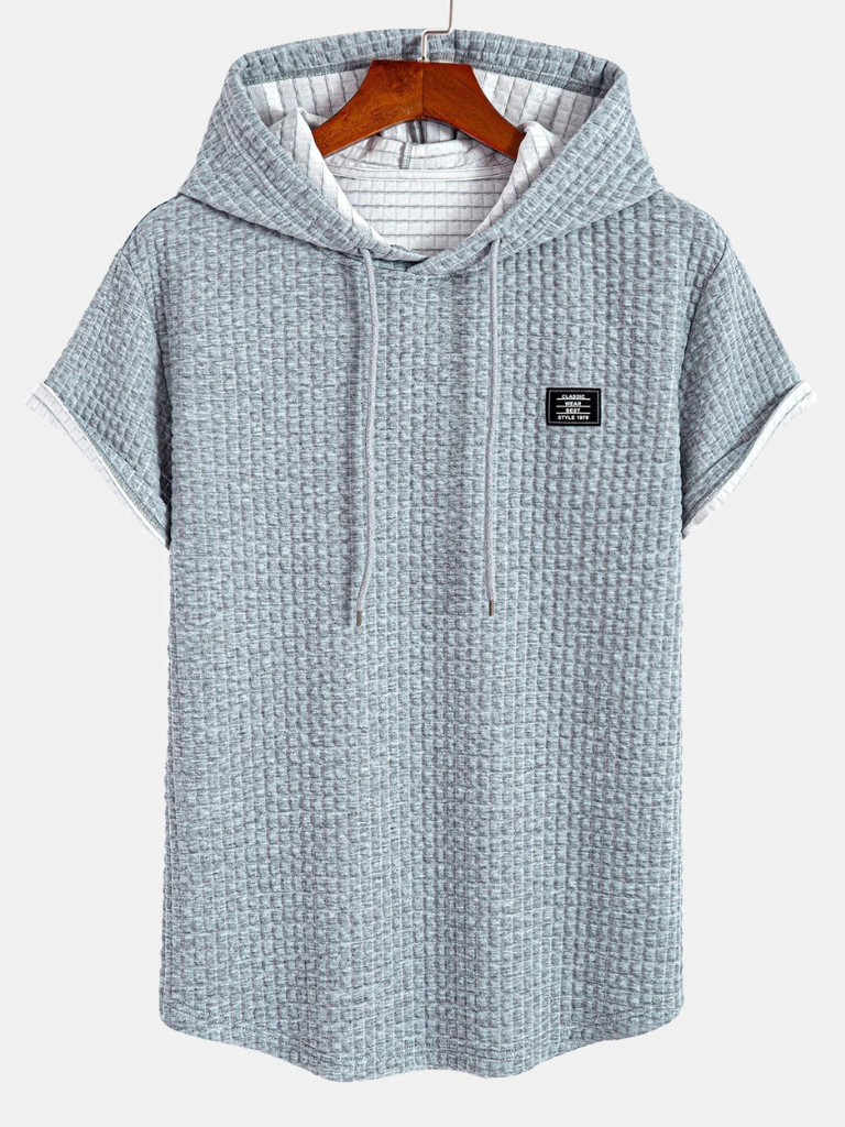 Waffle Knitted Arc Hem Hooded Shirt