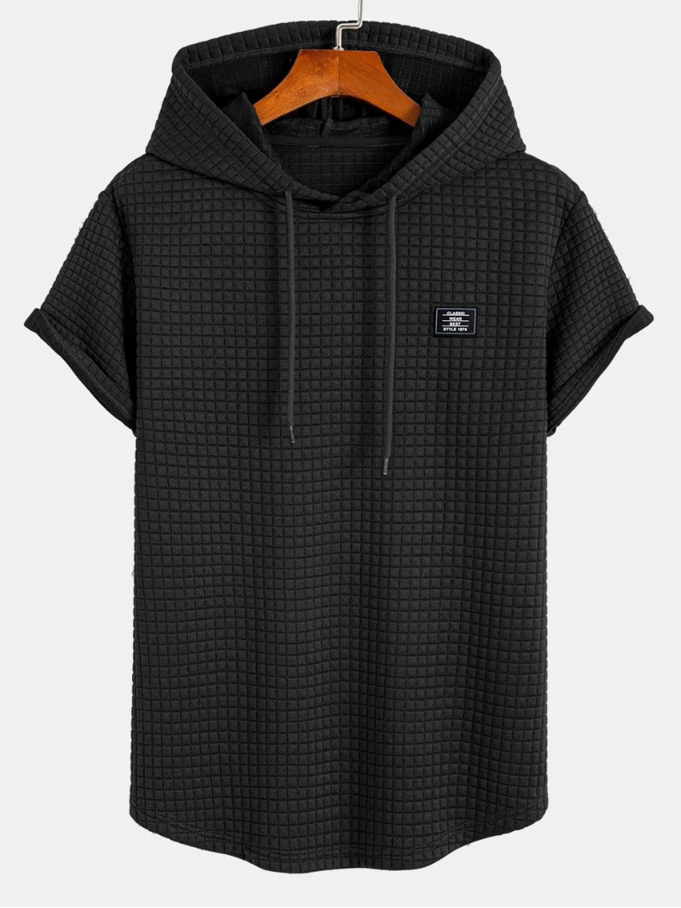 Waffle Knitted Arc Hem Hooded Shirt