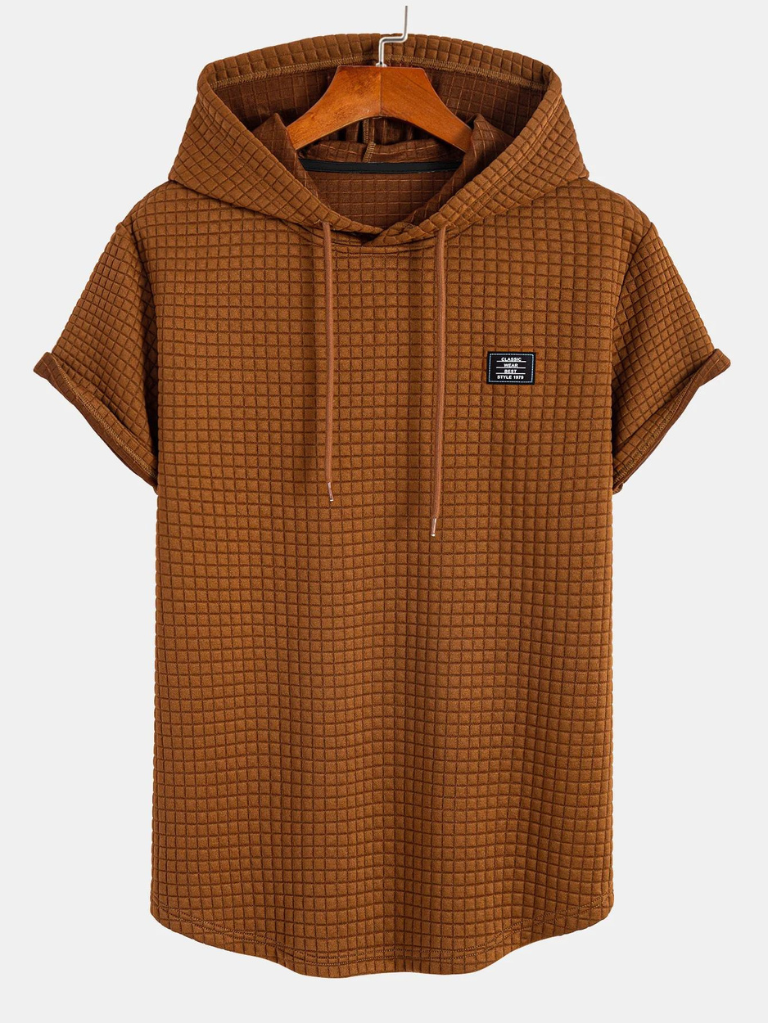 Waffle Knitted Arc Hem Hooded Shirt