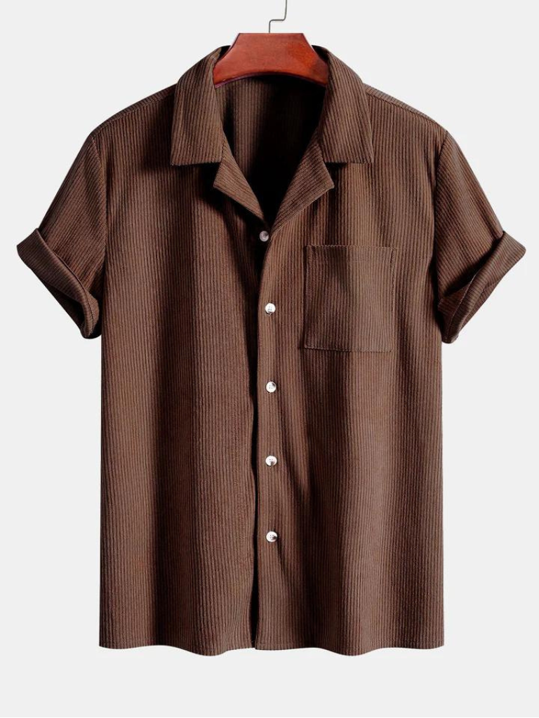 Casual Corduroy Men's Short Sleeve Shirt & Shorts Set