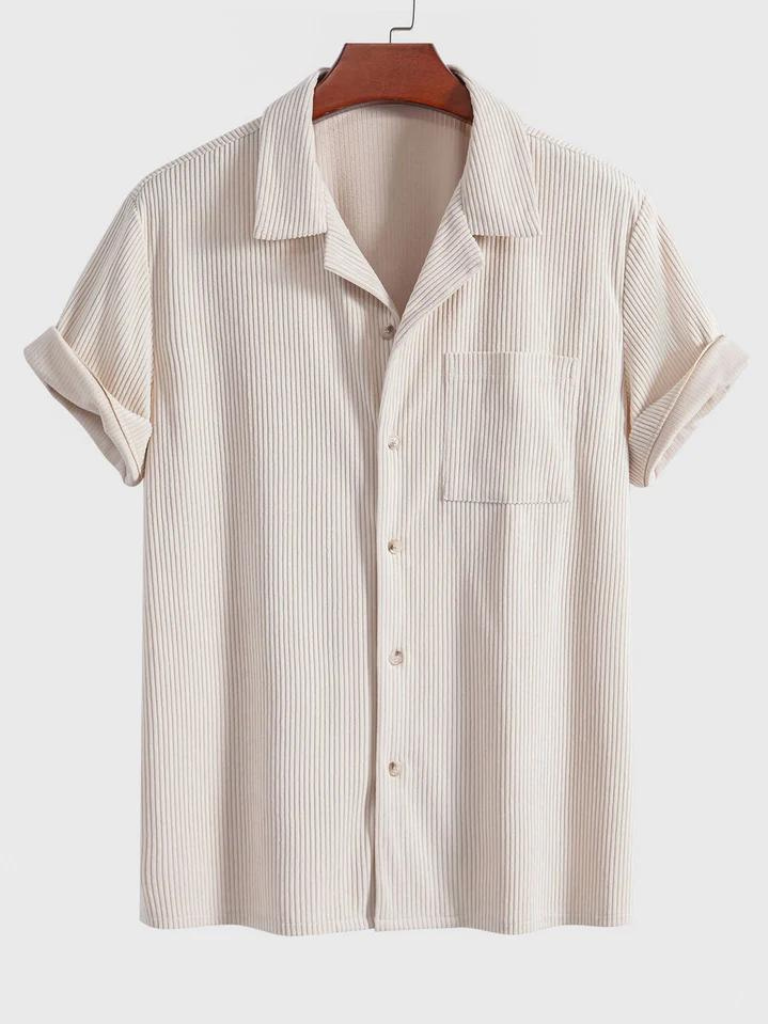 Casual Corduroy Men's Short Sleeve Shirt & Shorts Set