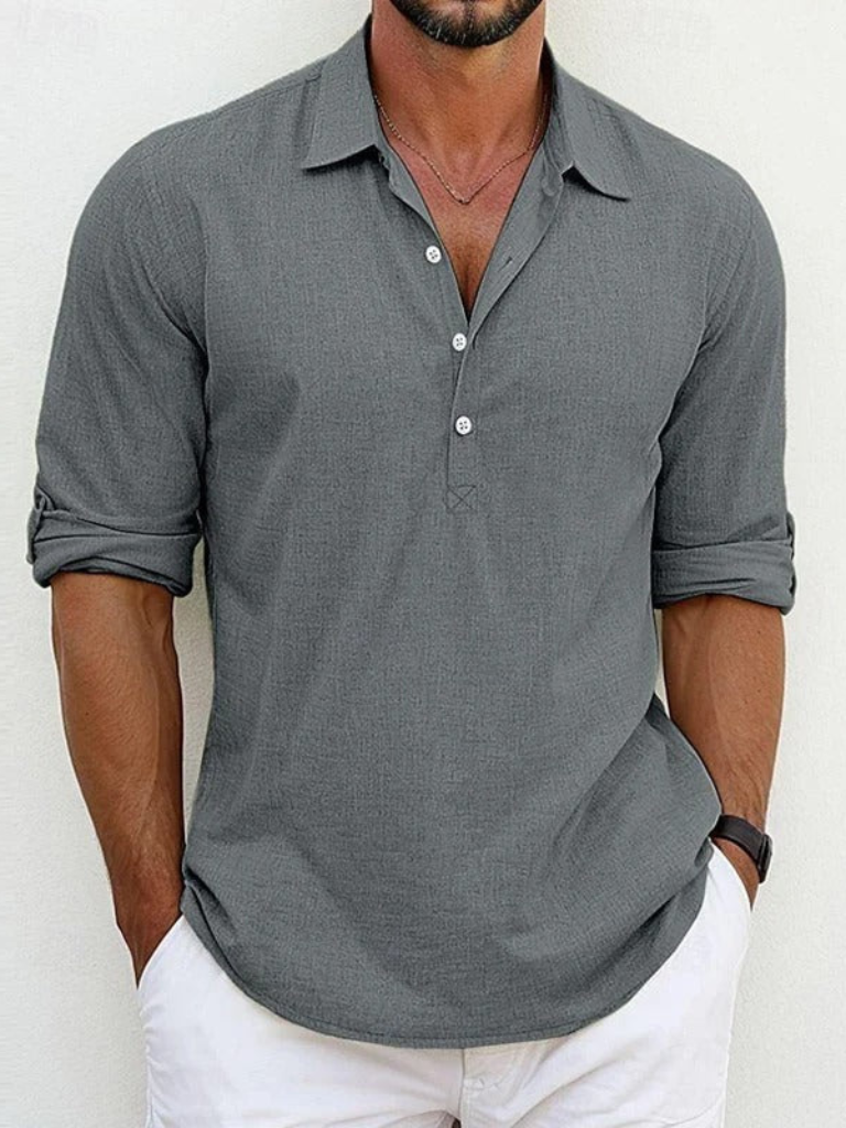 Men's Summer Lapel Long Sleeve Casual Shirt