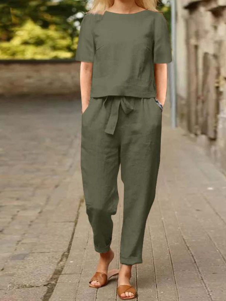 Women Summer Blouse & Pants Suit Set