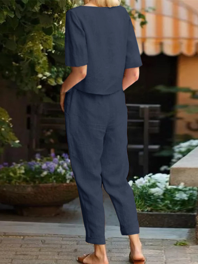 Women Summer Blouse & Pants Suit Set