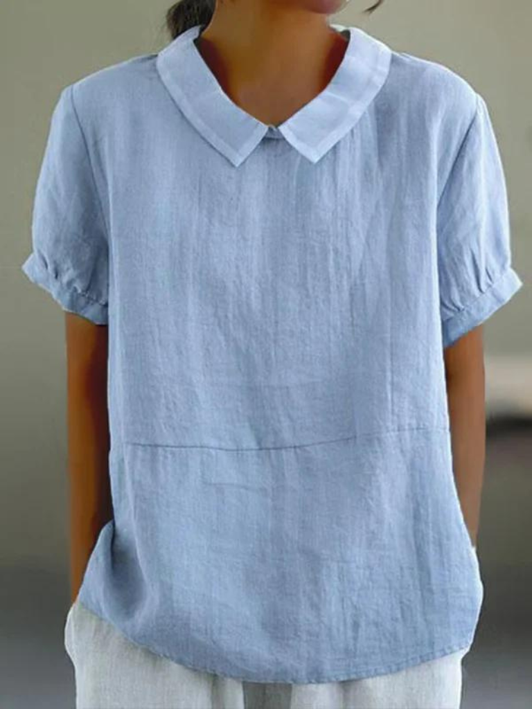 Solid Casual Cotton And Linen Half Sleeve Blouse