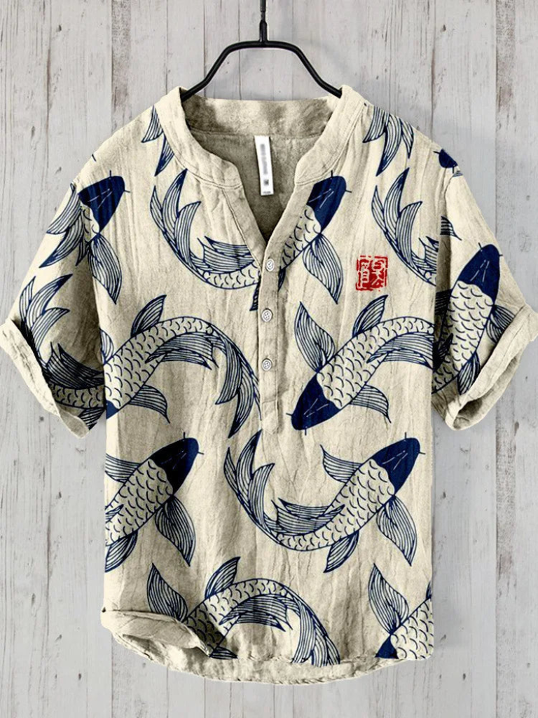 Graphic Printed Mandarin Neck Men's Shirt