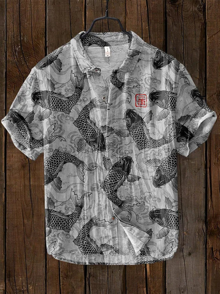 Graphic Printed Mandarin Neck Men's Shirt