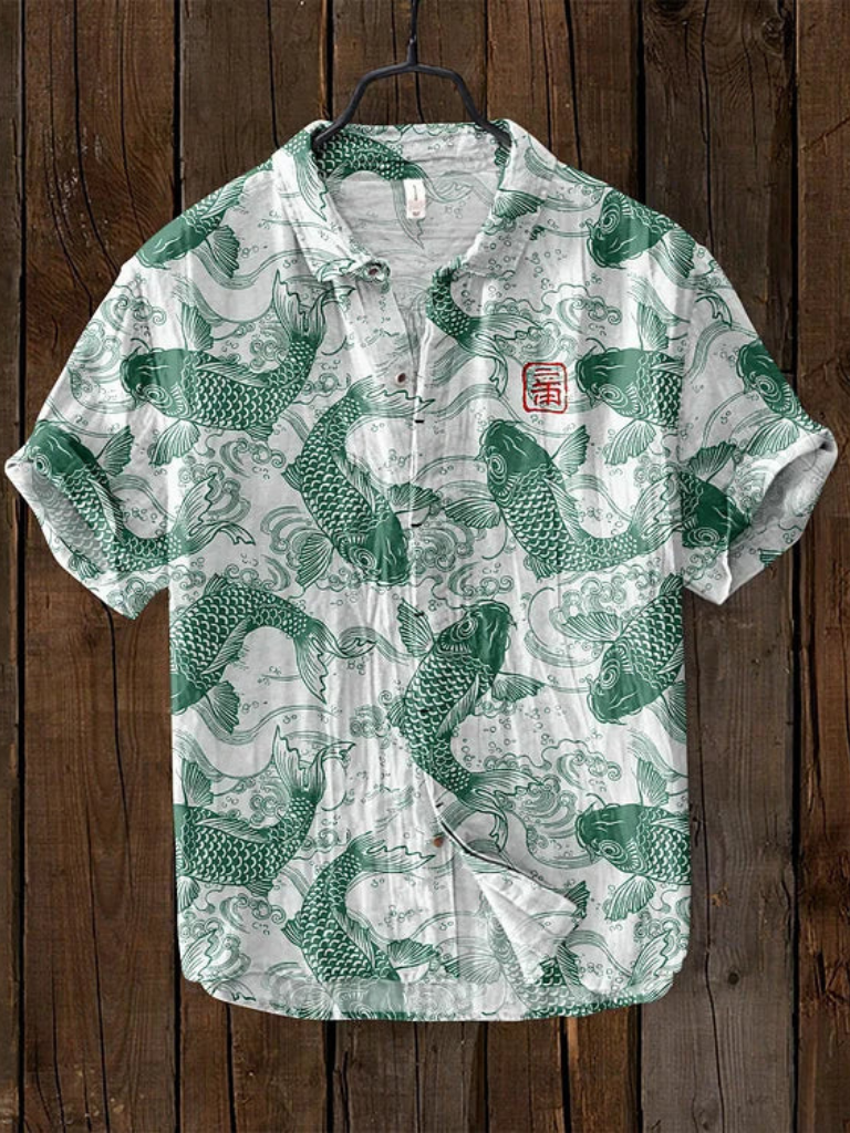 Graphic Printed Mandarin Neck Men's Shirt