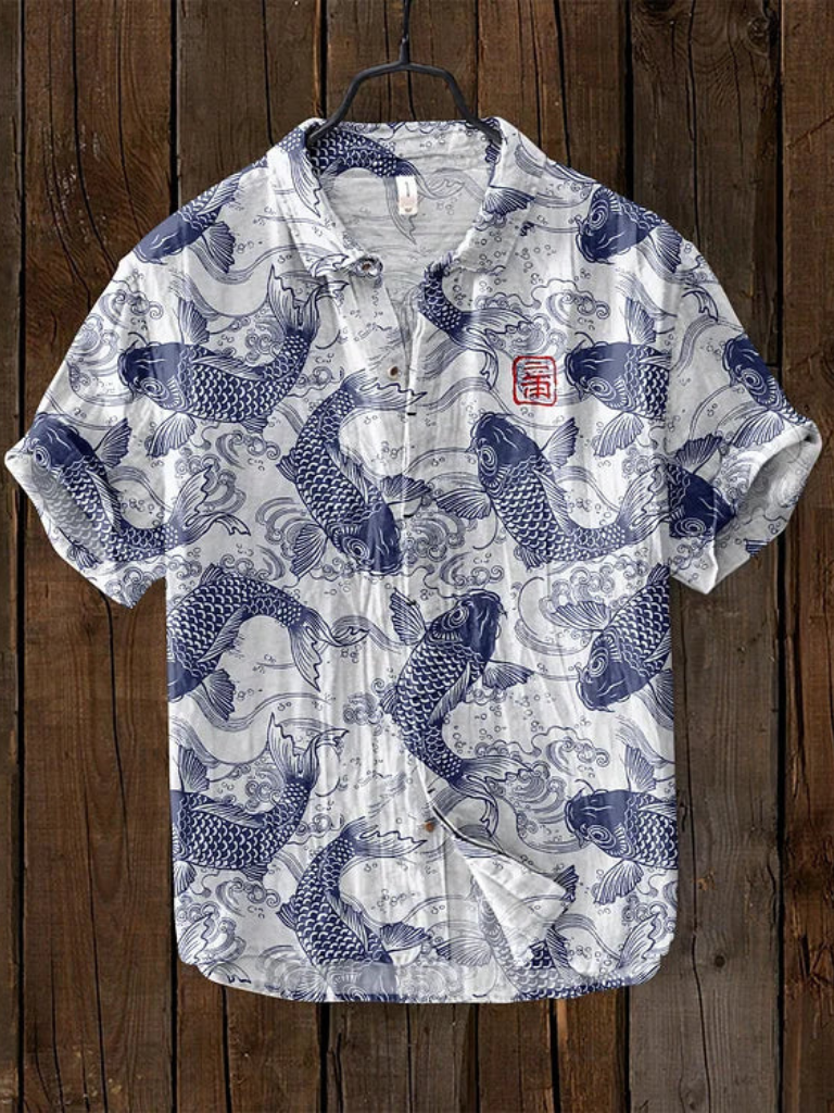 Graphic Printed Mandarin Neck Men's Shirt