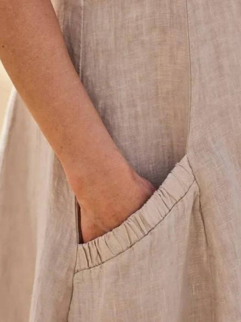 Sleeveless Linen Smock Dress With Pockets