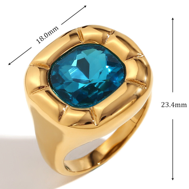18K Gold Plated Square Zircon Inlaid Ring