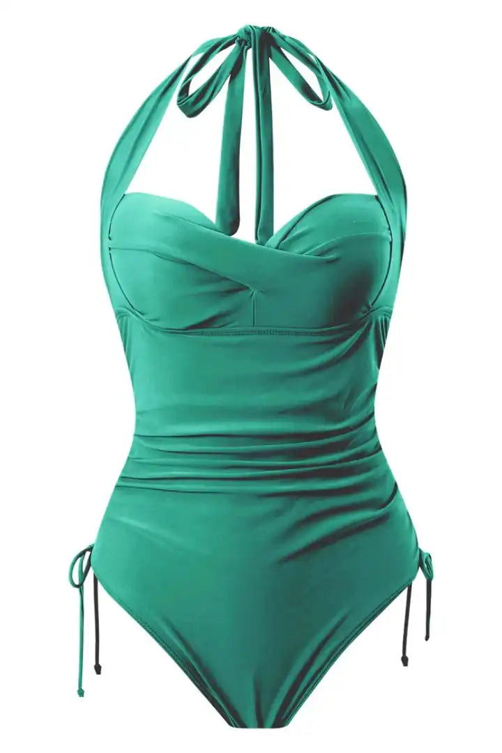 Tie Neck One Piece Bust Enhancing Swimsuit