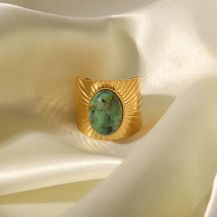 Vintage Style 18K Gold-Plated Oval Turquoise Open Ring