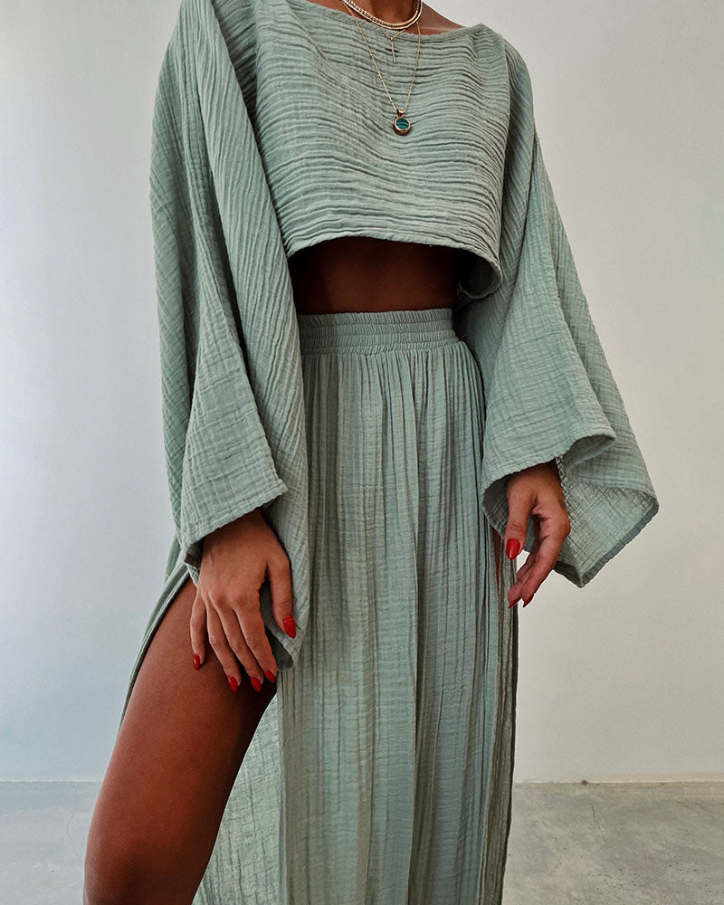 2 Piece Linen Long Sleeves and Skirt