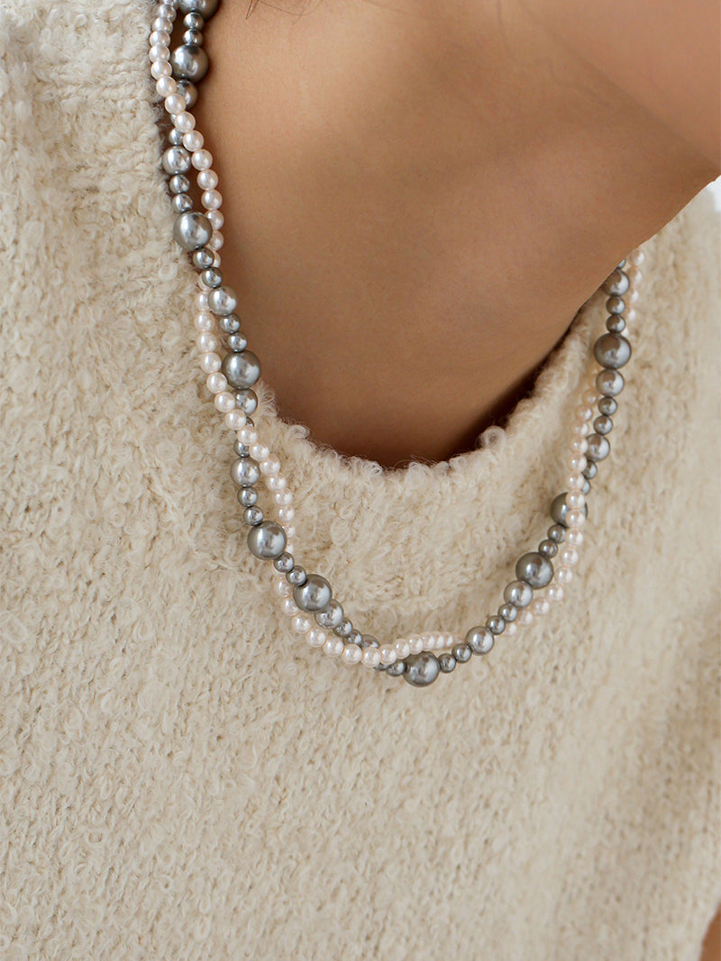 Sterling Silver and Pearl Double Layered Necklace