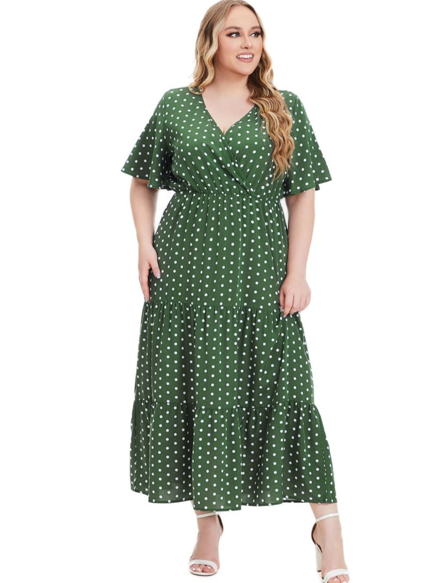 Plus Size Grøn og hvid Polka Dots Kjole 