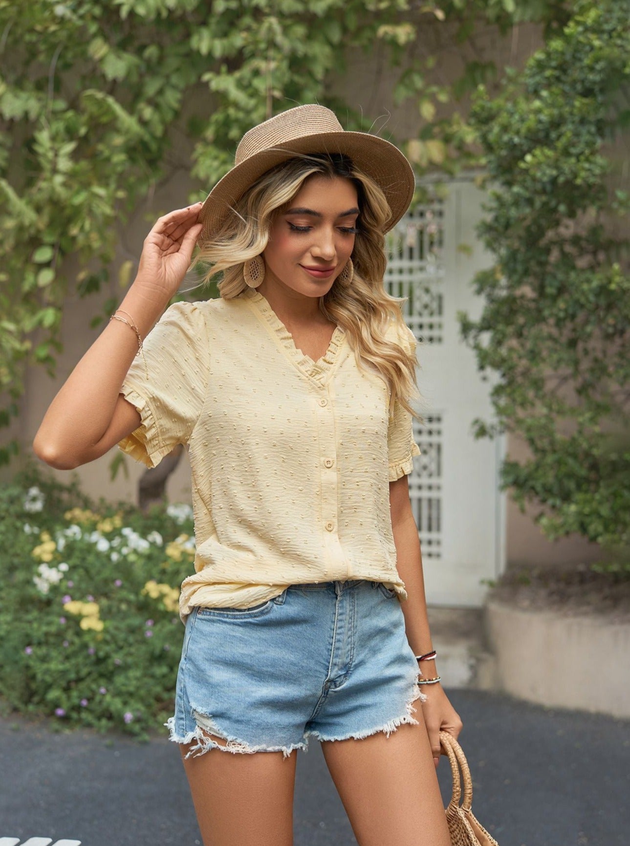 Casual Chiffon Button Up V-Neck Blouse