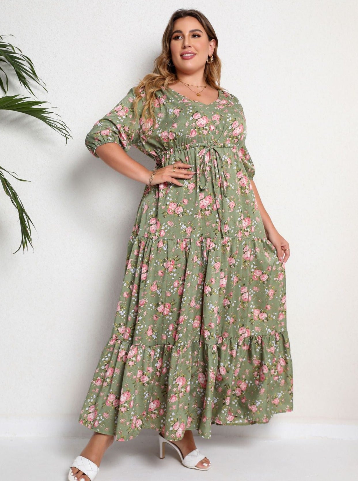 Plus Size Floral Print Half Sleeve Summer Dress