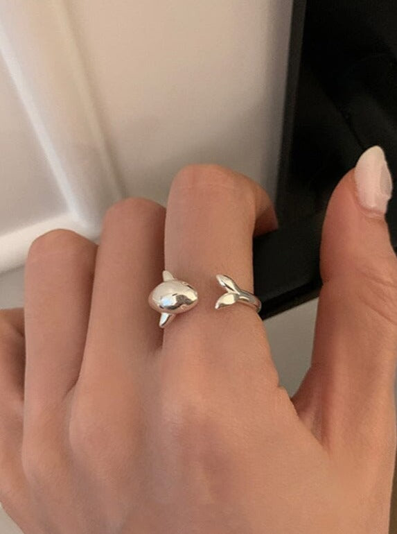 Cute Silver Dolphin Ring