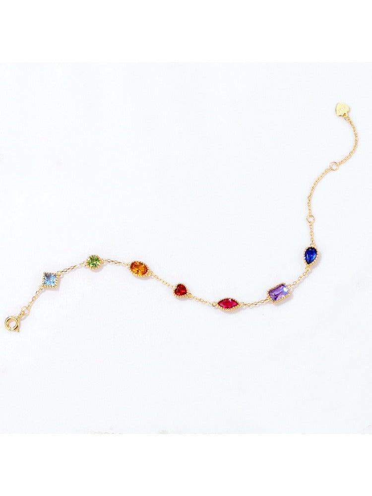 Colorful Gemstone Inlaid Gold Plated Bracelet