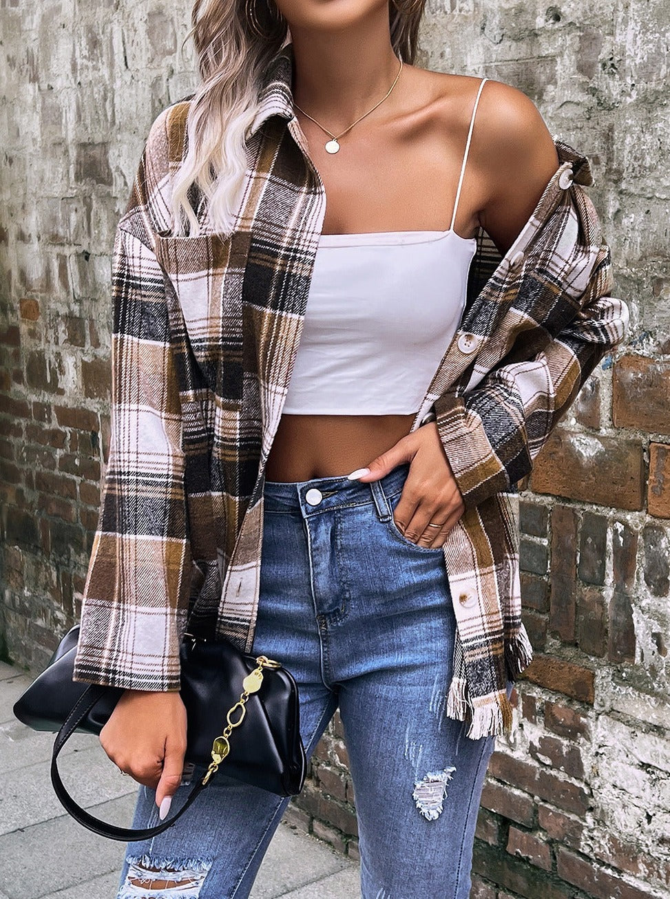 Casual Plaid Oversize Button Down Long Sleeves