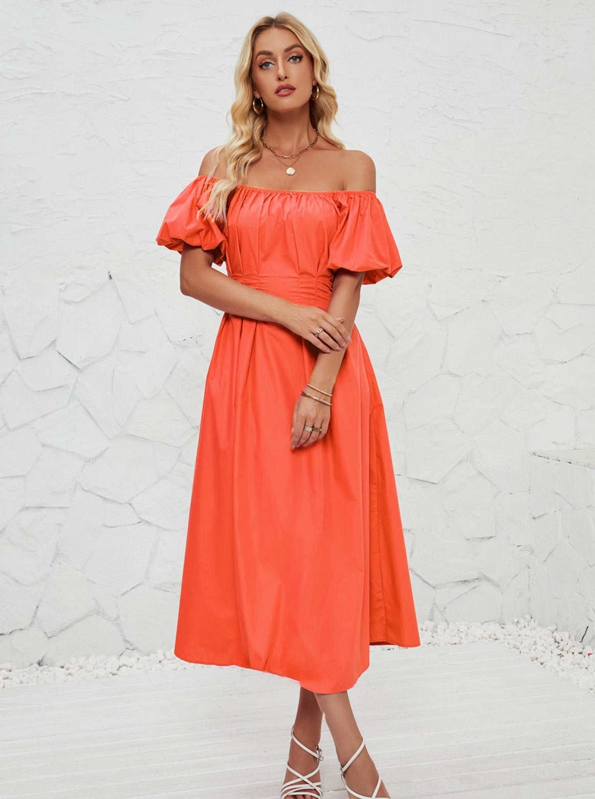 Off Shoulder Bell Sleeved Midi Dress