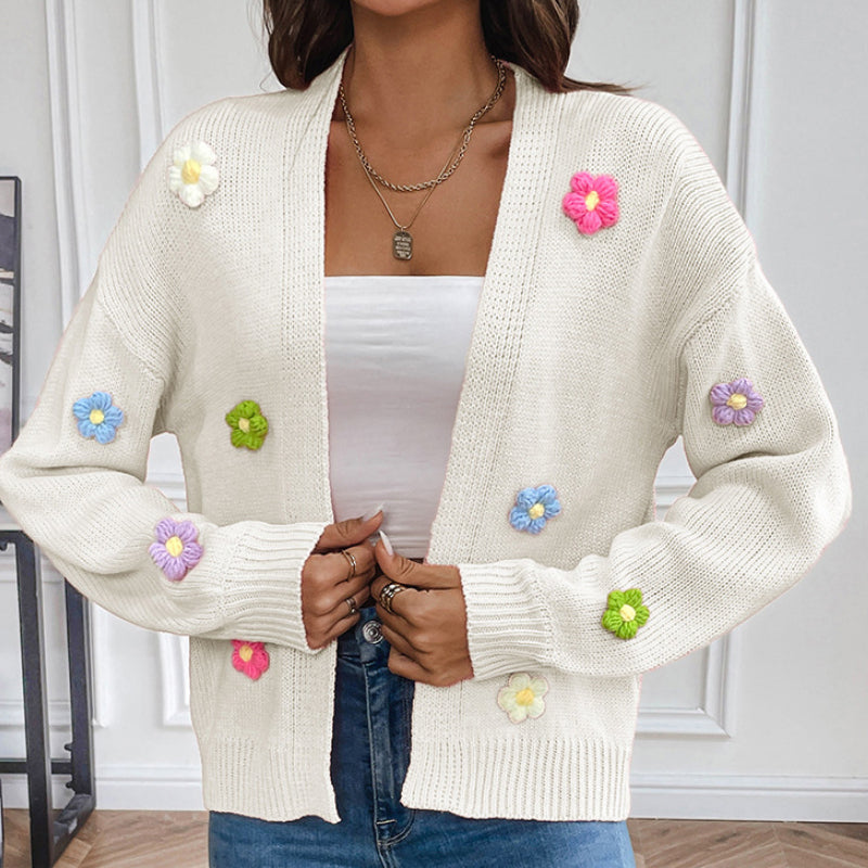 Sweet Long Sleeve Flower Hand Crocheted Cardigan