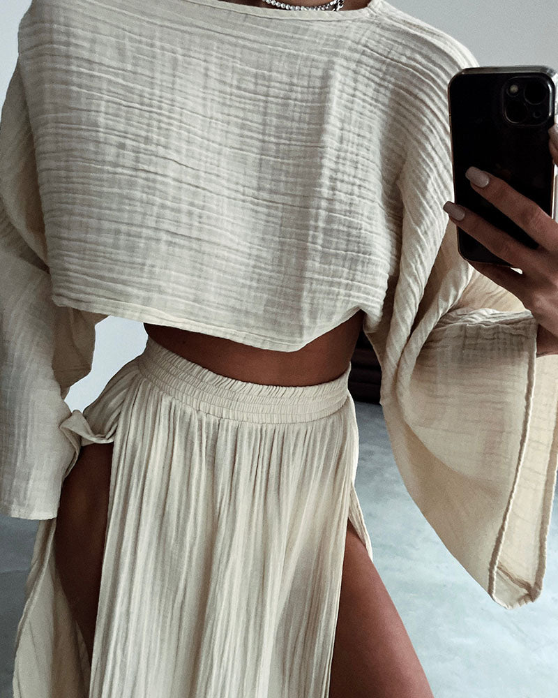 2 Piece Linen Long Sleeves and Skirt