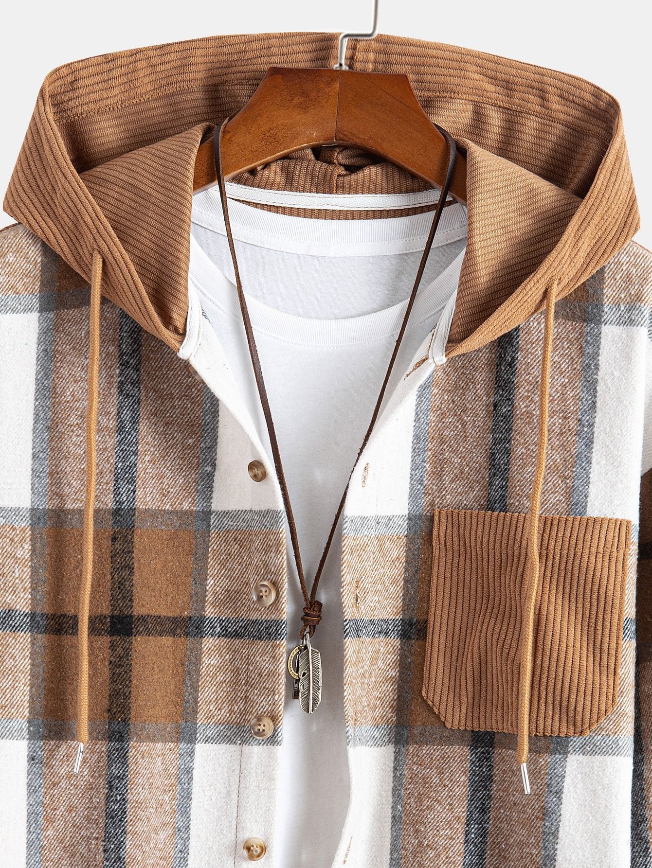 Plaid Corduroy Hooded Jacket