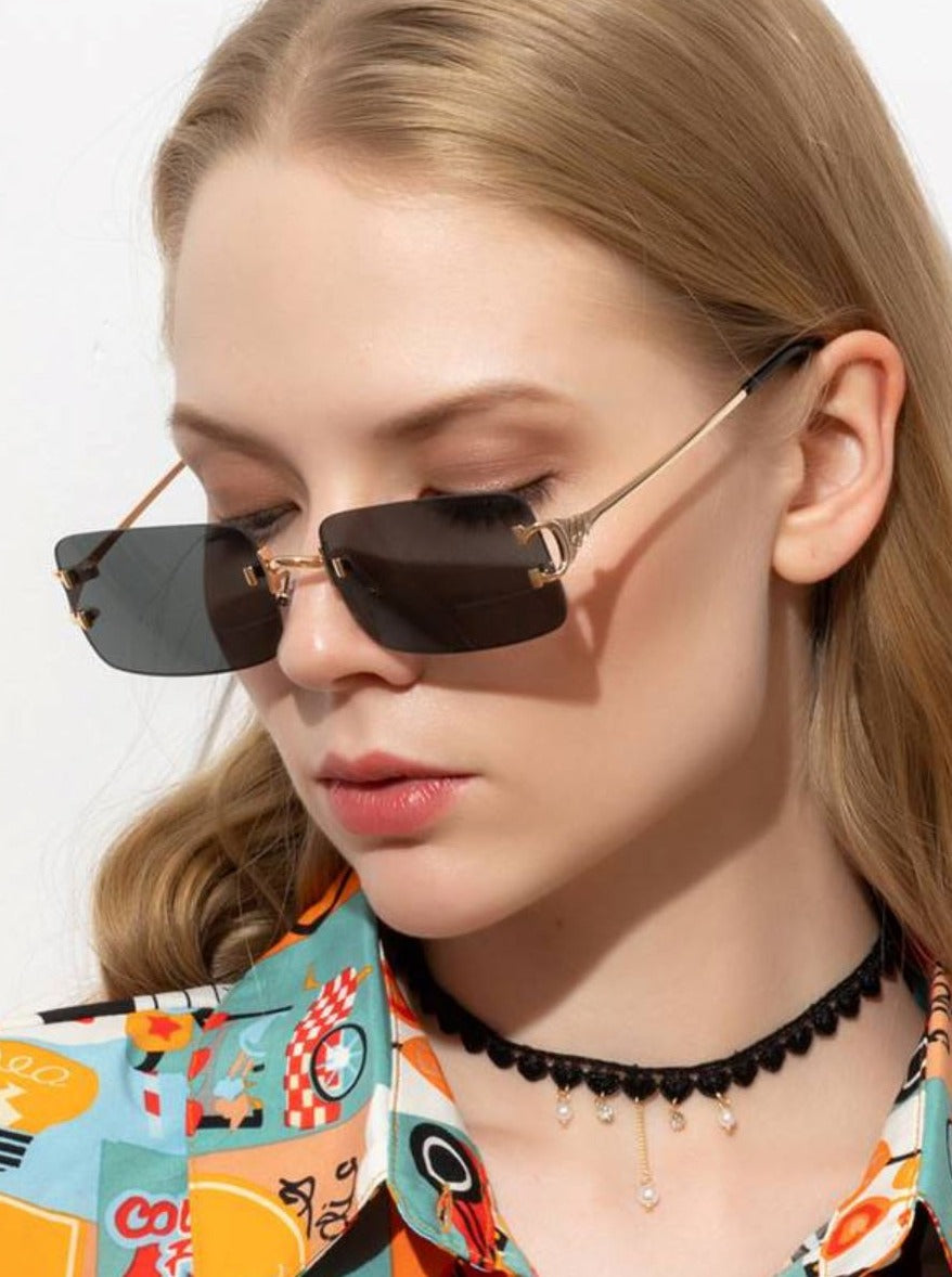 Radiant Rimless Sunglasses Pinchbox Black Gold 
