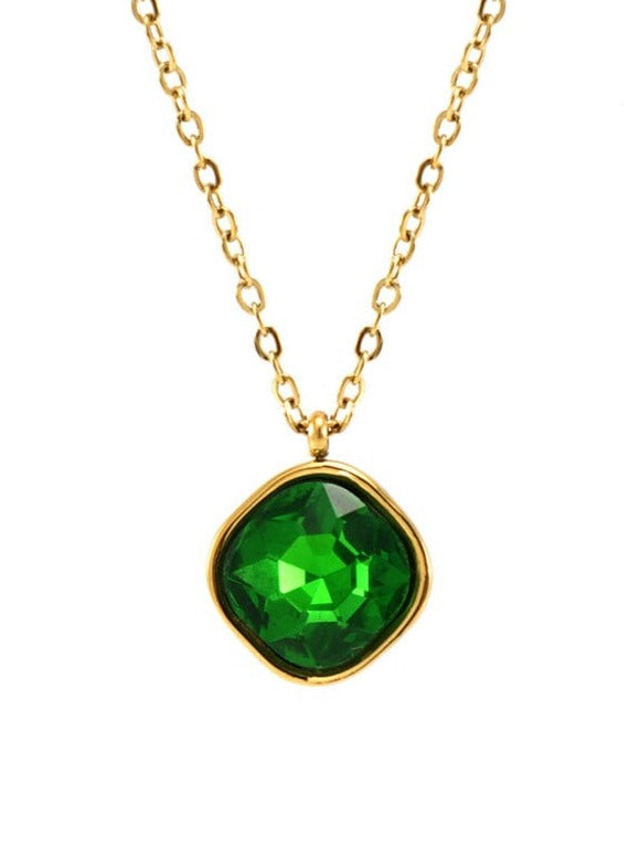 Titanium steel necklace 14K Gold-Plated with zircon pendant PinchBox Green 