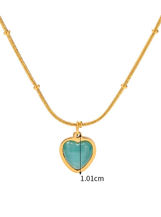18K Gold Plated Titanium Steel Blue Opal Necklace PinchBox JDN2304003 