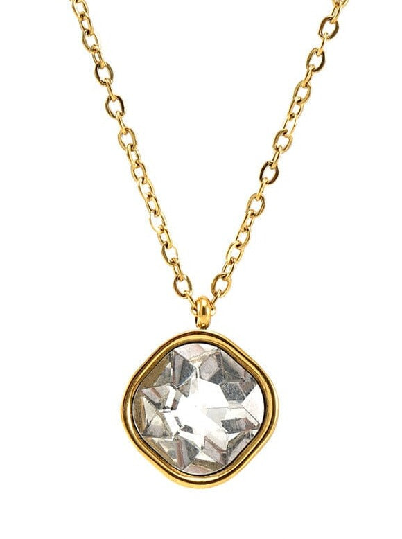 Titanium steel necklace 14K Gold-Plated with zircon pendant PinchBox White 