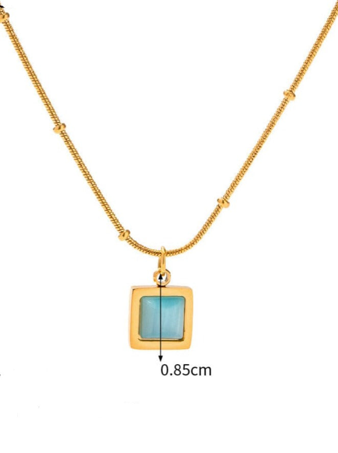 18K Gold Plated Titanium Steel Blue Opal Necklace PinchBox JDN2304002 