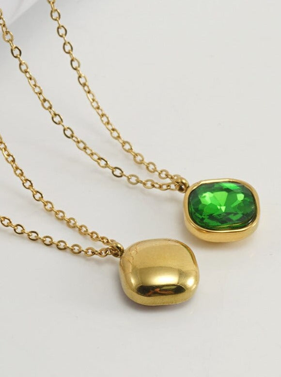 Titanium steel necklace 14K Gold-Plated with zircon pendant PinchBox 