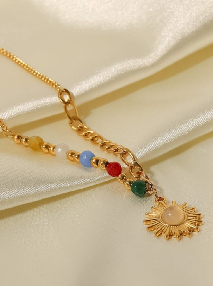 18K Gold Plated Natural Stone Opal Sun Pendant Colorful Stone Necklace PinchBox 