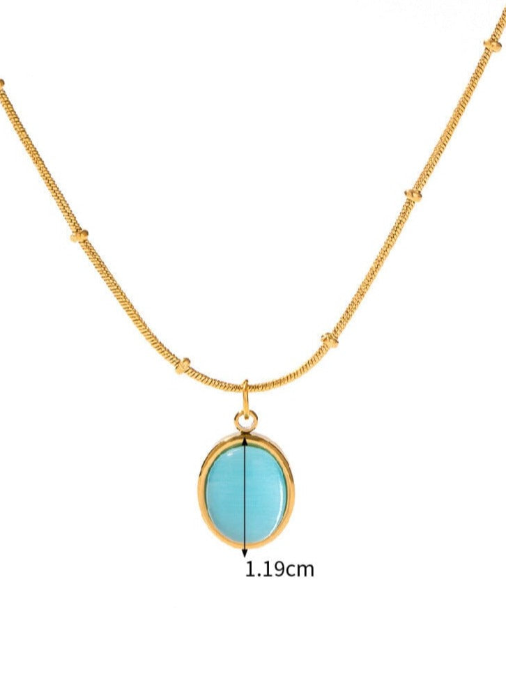 18K Gold Plated Titanium Steel Blue Opal Necklace PinchBox JDN2302137 