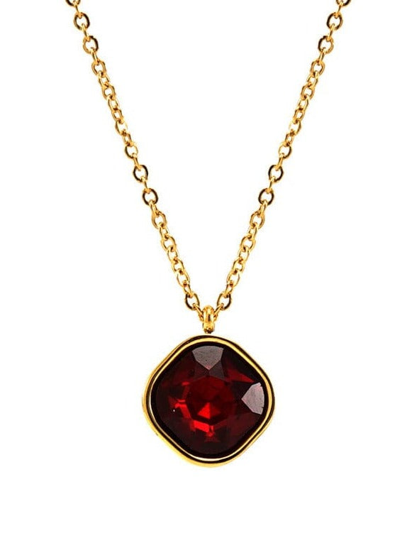 Titanium steel necklace 14K Gold-Plated with zircon pendant PinchBox Red 