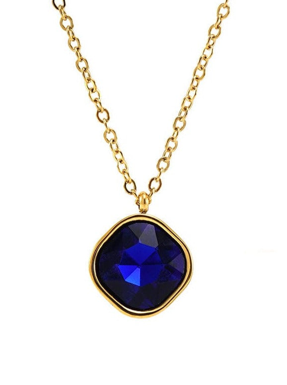 Titanium steel necklace 14K Gold-Plated with zircon pendant PinchBox Blue 