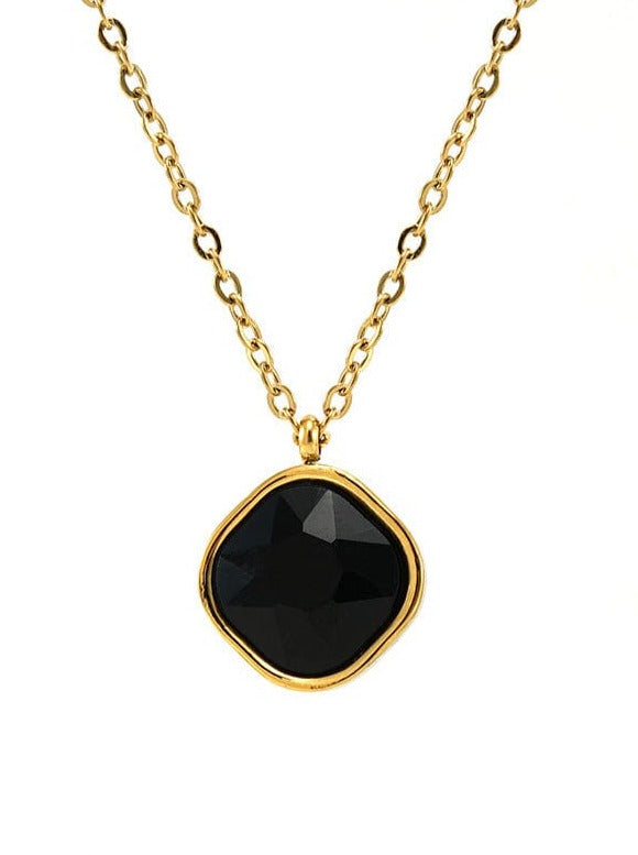 Titanium steel necklace 14K Gold-Plated with zircon pendant PinchBox Black 