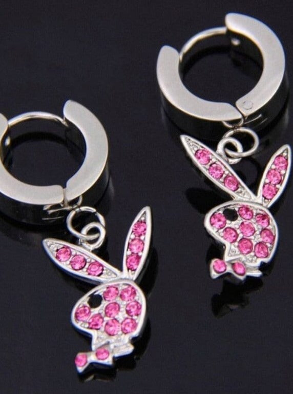 Y2K Rhinestone Rabbit Earrings Earrings Pinchbox Pink 